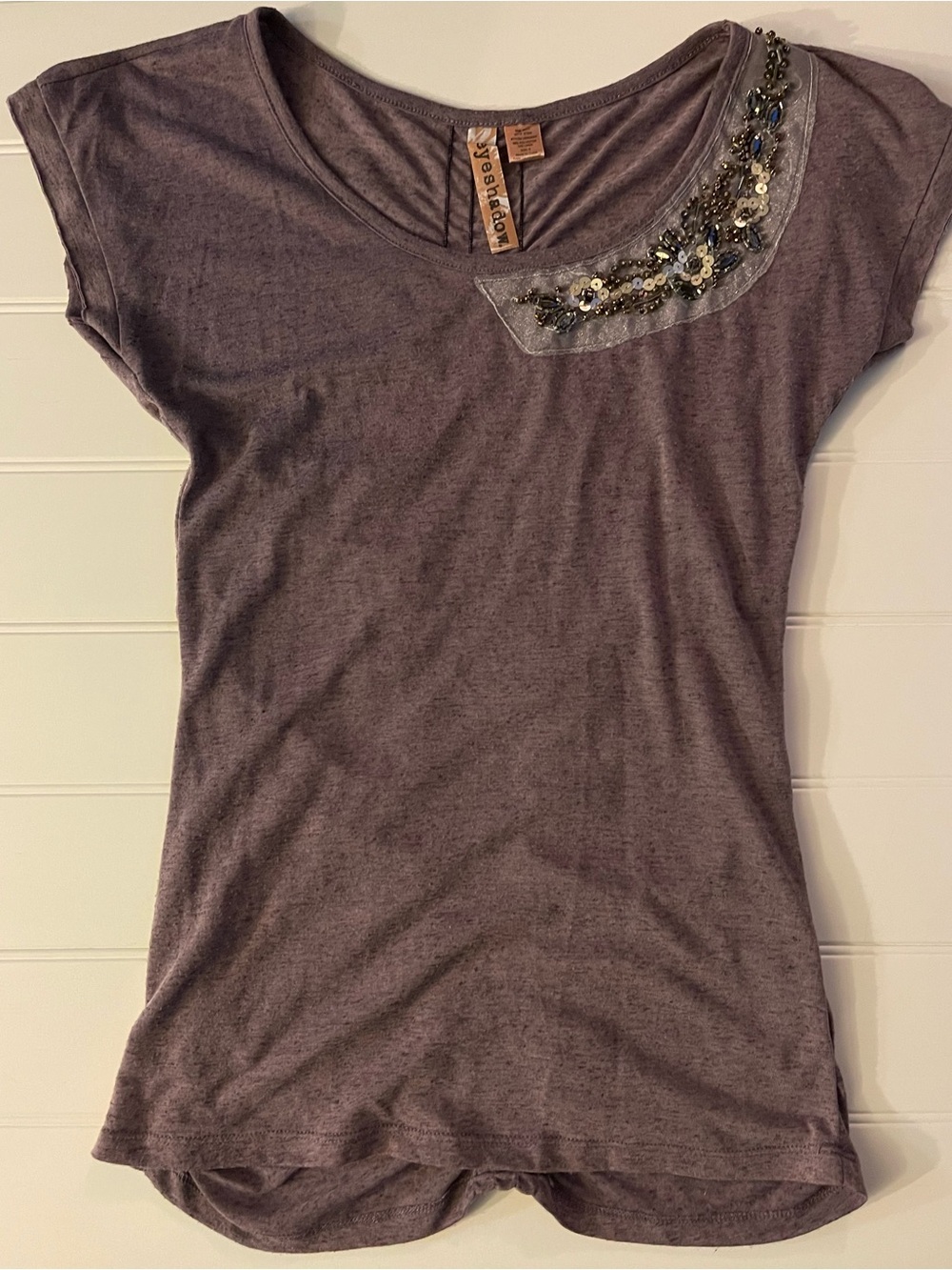 Purple Embellished Scoop Neck Top